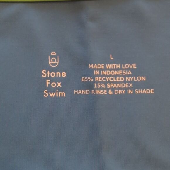 NWT Stone Fox Ibiza One-Shoulder Bikini Top Blue Apple Mint Tranquil Color Block - Picture 4 of 10